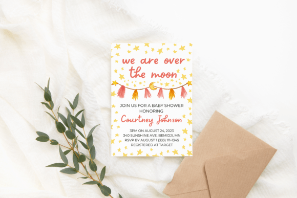 Canva over the Moon Baby Shower Template