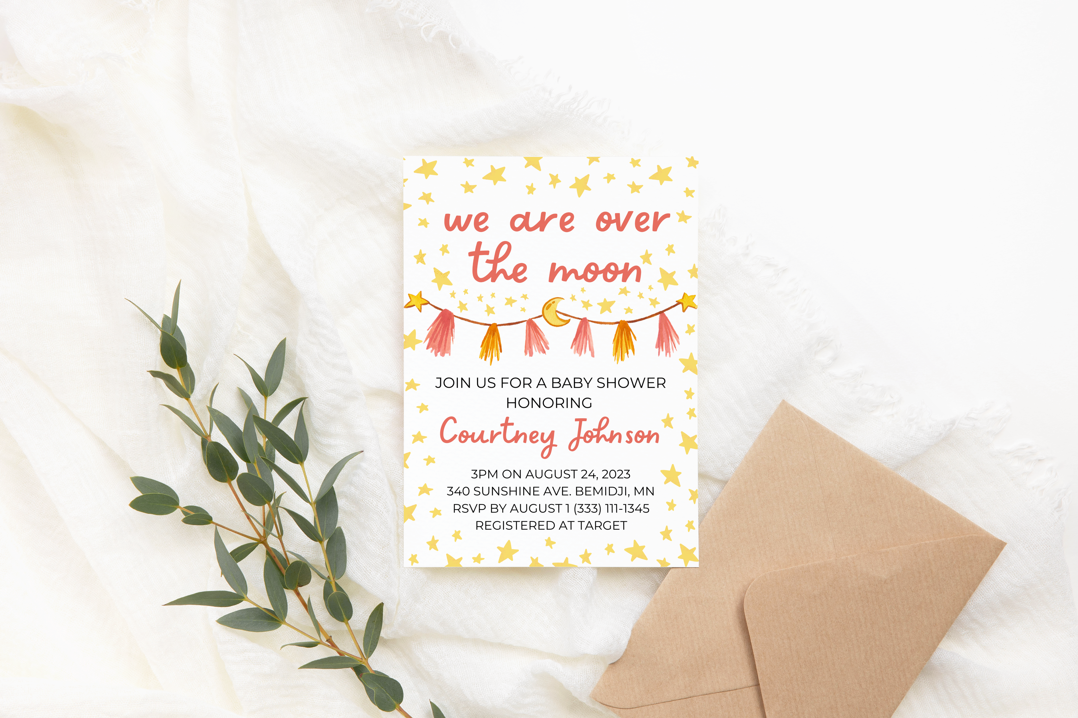 Canva over the Moon Baby Shower Template