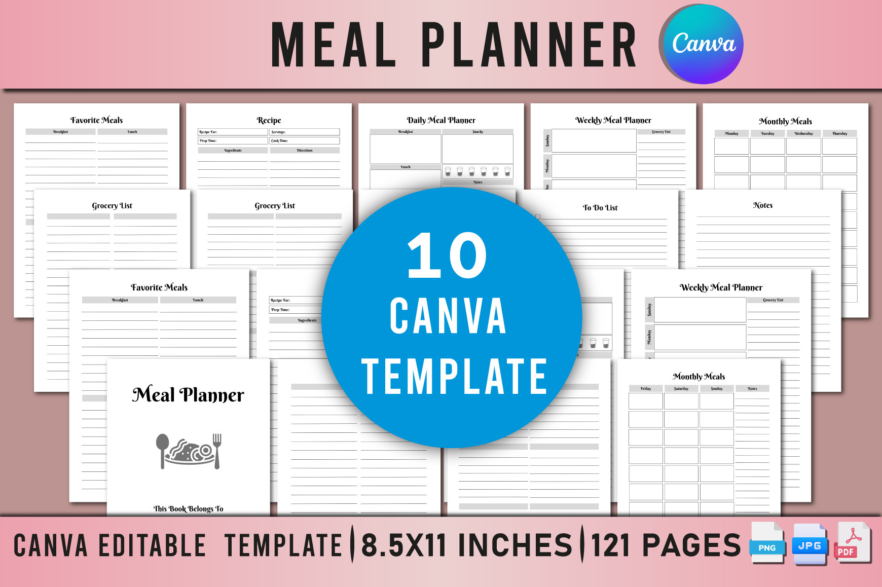 Editable Meal Planner Bundle for Canva