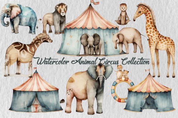 Watercolor Circus Animals Clipart Png Graphic by creativestocker ...