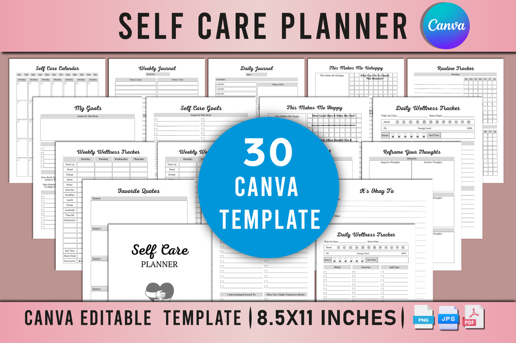 Editable Self Care Planner for Canva Graphic by Shumaya · Creative Fabrica