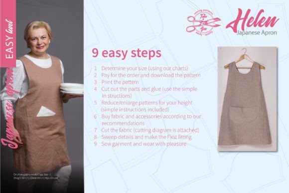 Printable Japanese apron pattern information for home sewing