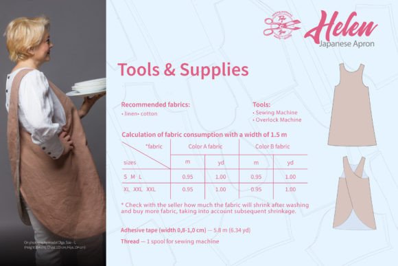 Japanese apron PDF pattern sheets and sewing project details
