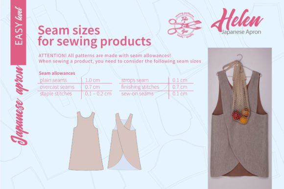 DIY Japanese cross back apron pattern details for home sewing
