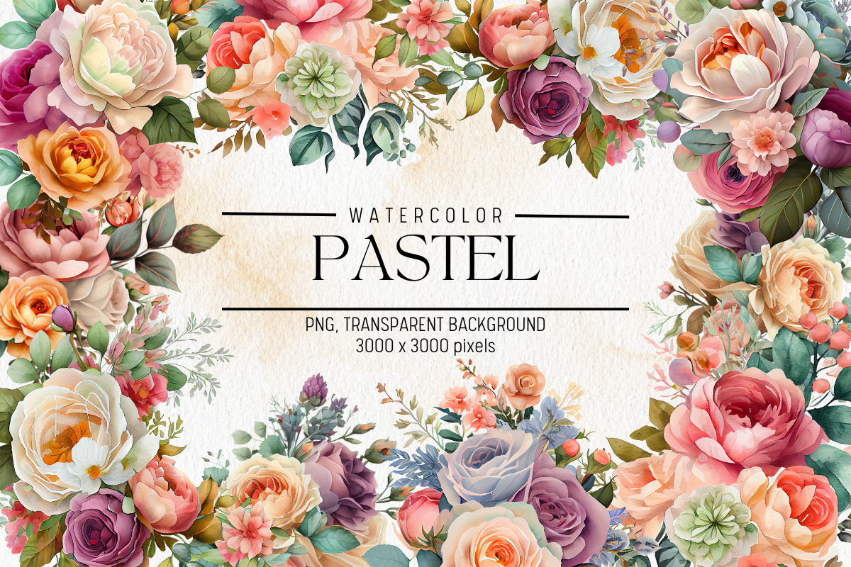 Pastel Flowers Watercolor Clipart Graphic by FOLV · Creative Fabrica
