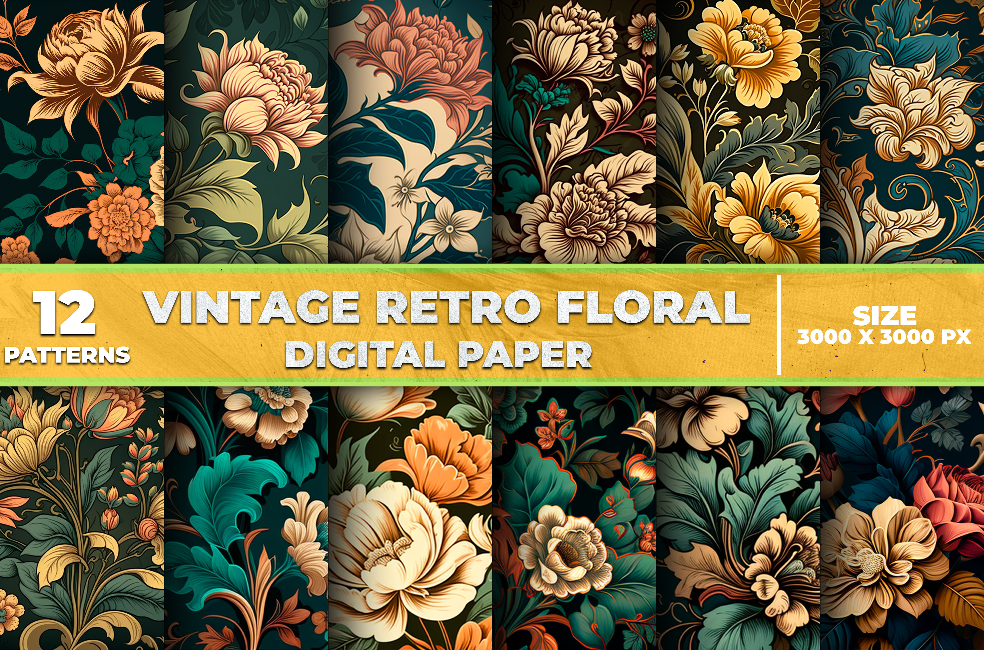 Vintage Retro Flower Digital Papers Graphic by LaijuAkter · Creative ...