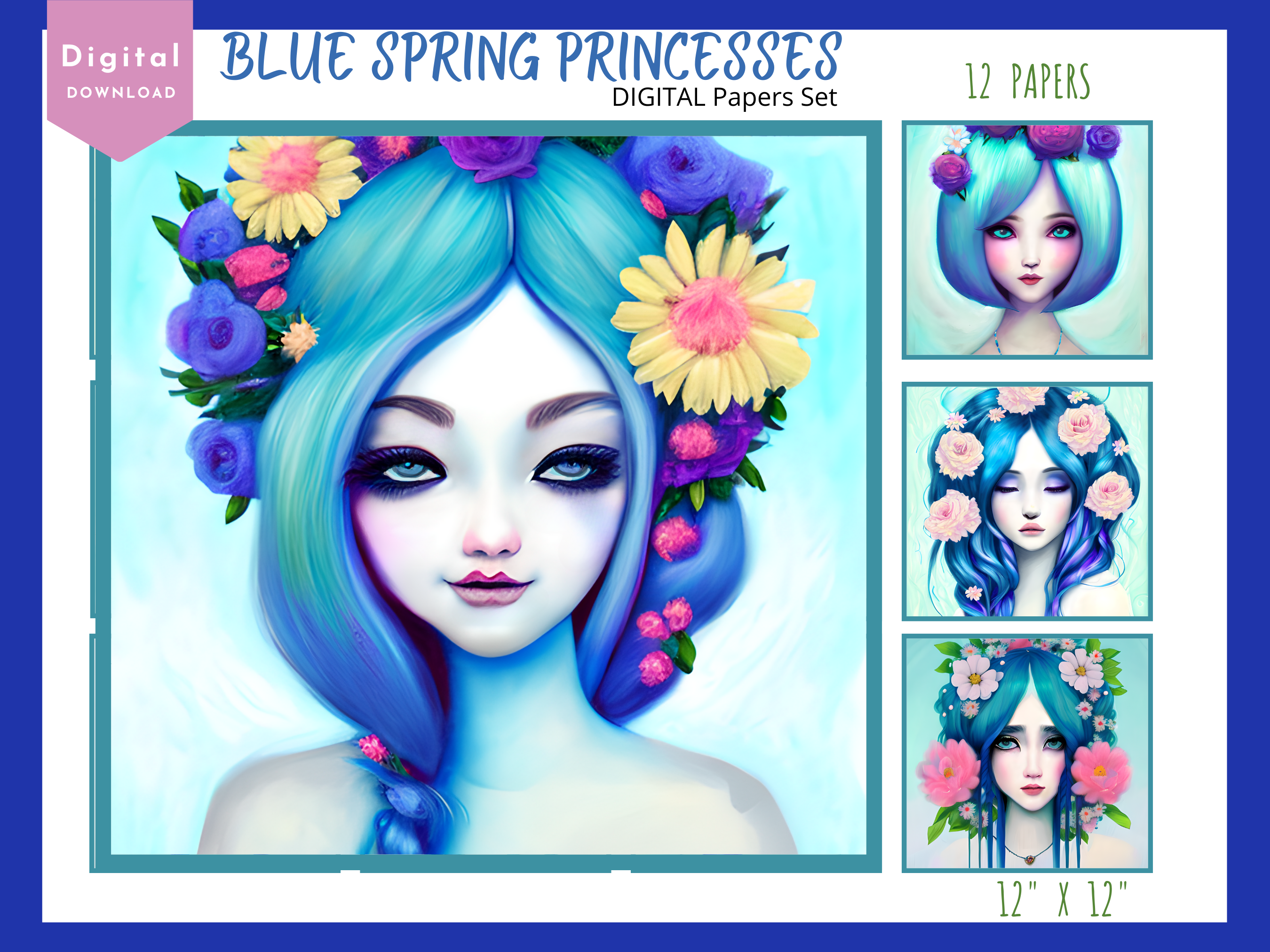 12 Blue Spring Princess Digital Papers 3 Graphic by Jackie Schwabe ...