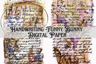 Handwriting Funny Bunny Digital Paper Graphic by Jada Boutique Design ...