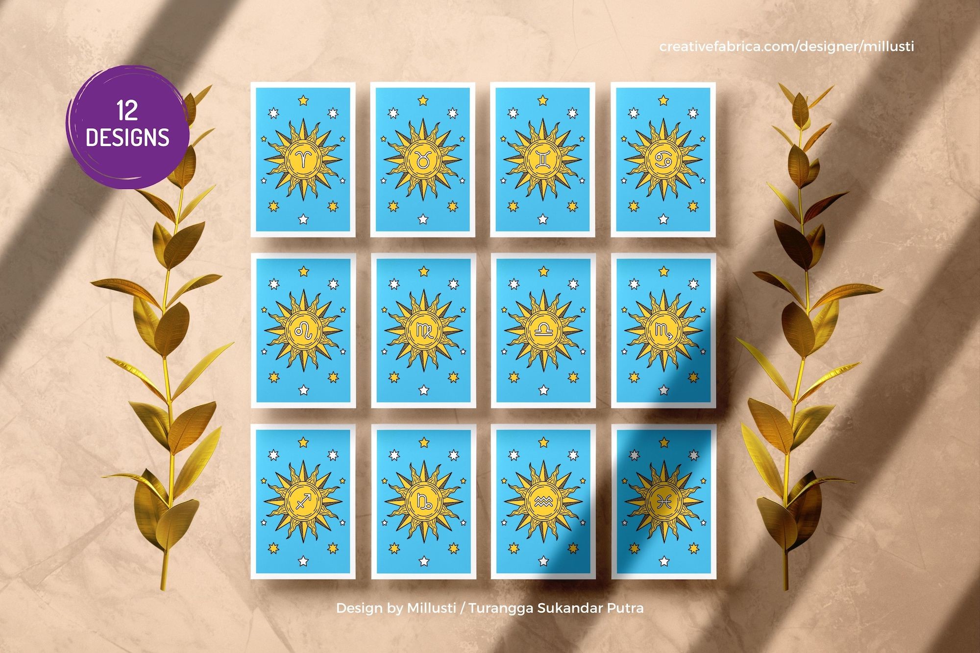 12 Zodiac Sun Sign Astrology Art Set