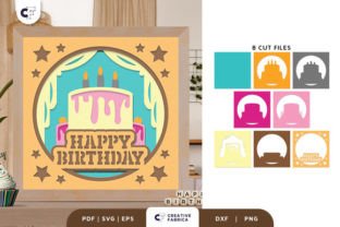 3D Paper Cut Birthday Cake Shadow Box · Creative Fabrica