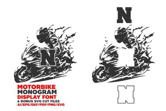 Motorbike Monogram Font PNG with transparent background - Preview 4