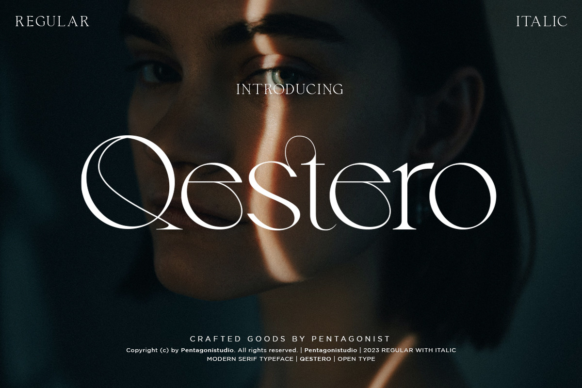 Qestero preview, stylish luxurious serif with 70s bold styling