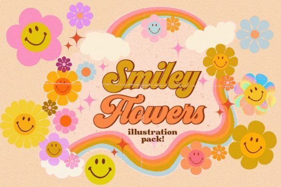 Smiley Flowers 70s Illustration Pack