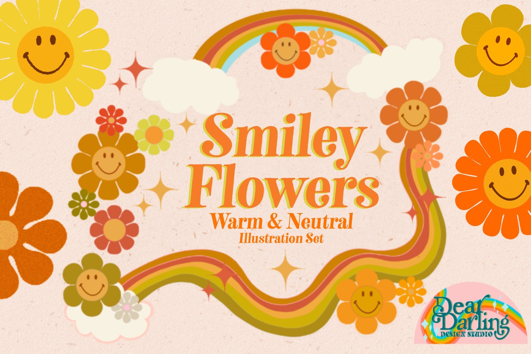 Warm Smiley Flowers Illustration Pack