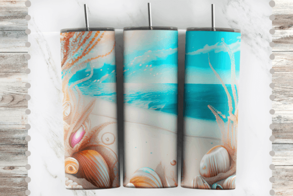 Beach Seashells Tumbler Wrap PNG Graphic Print Templates By Digitaira