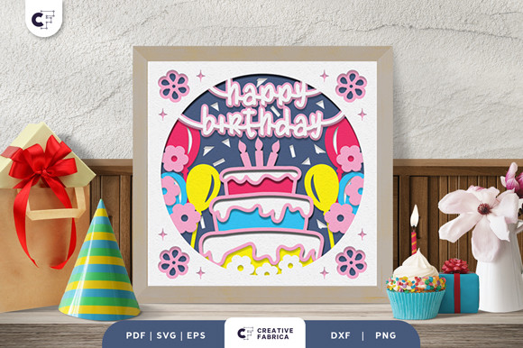 Floral Birthday Box 3D Shadow Box SVG · Creative Fabrica