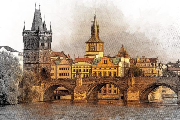 Charles Bridge View Color Sketch