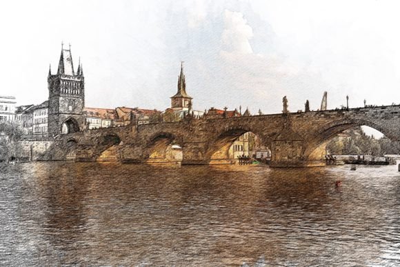 Charles Bridge View Color Sketch