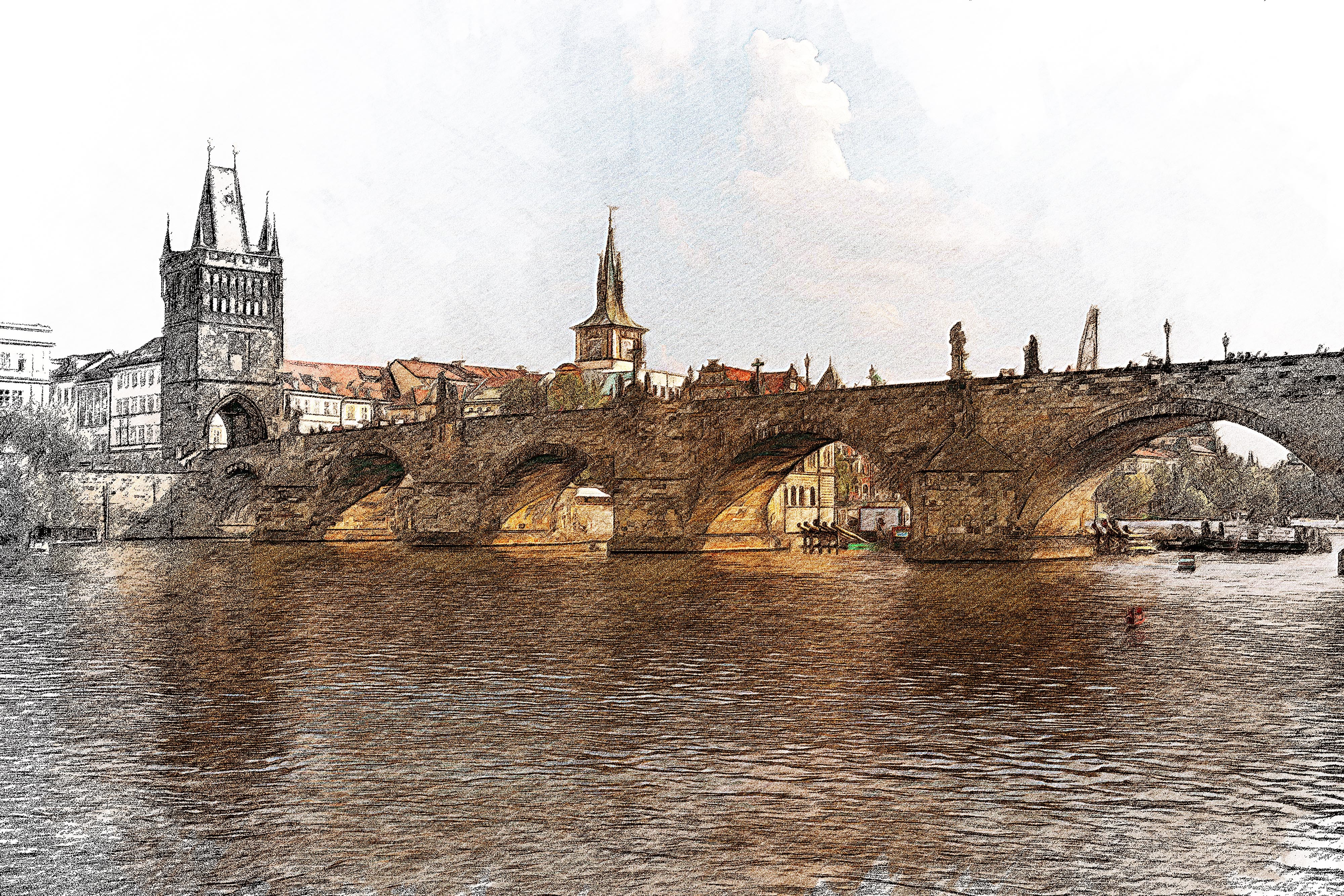 Charles Bridge View Color Sketch