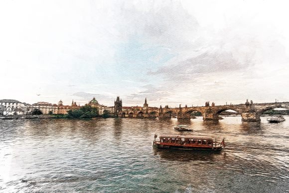 Charles Bridge View Color Sketch