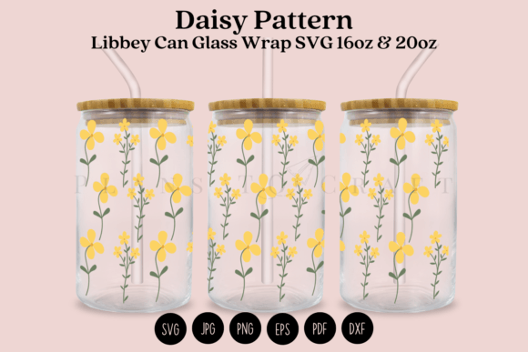 Daisy Pattern Libbey Can Glass Wrap SVG Graphic by planstocraft ...