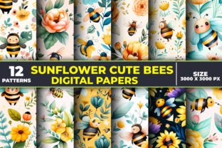 Sunflower Cute Bees Digital Paper Graphic by LaijuAkter · Creative Fabrica