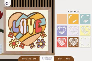 Groovy LOVE Heart Shape 3D Shadow Box · Creative Fabrica
