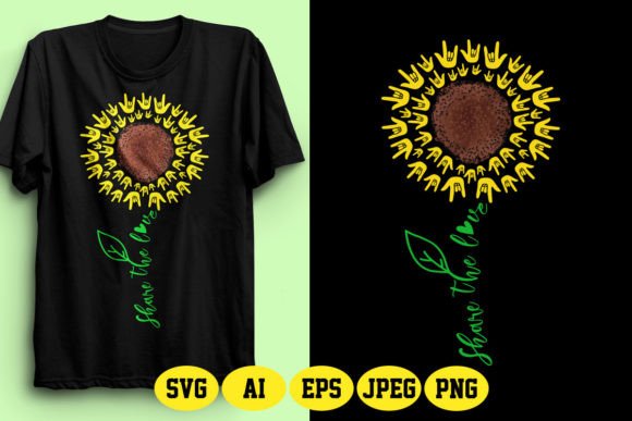 ASL Share the Love in Sunflower Design 2 Gráfico Designs de Camisetas Por fatimaakhter01936