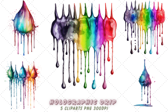 Cute Holographic Drip Watercolor Clipart