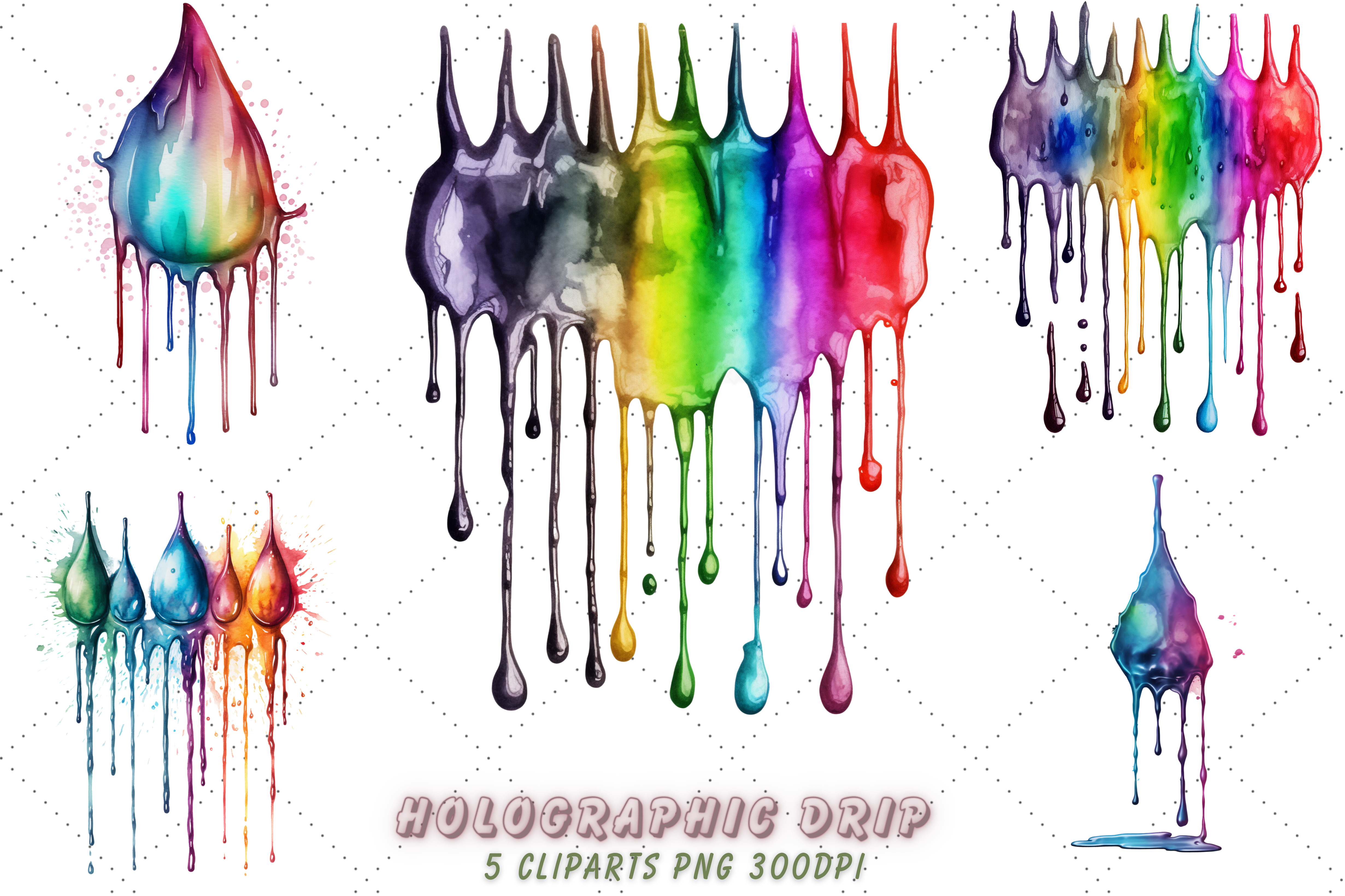 Cute Holographic Drip Watercolor Clipart