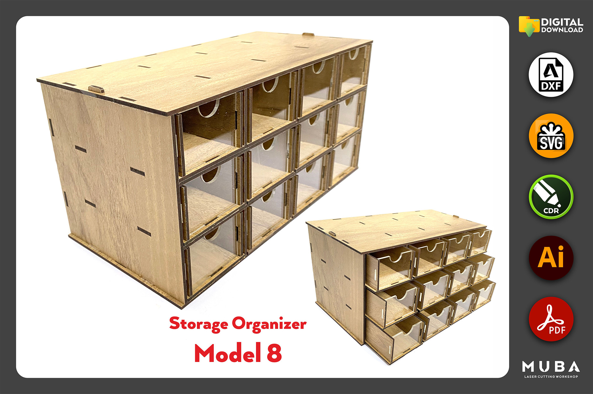 Desktop Organizer SVG, Hobby Storage Box laser cut file