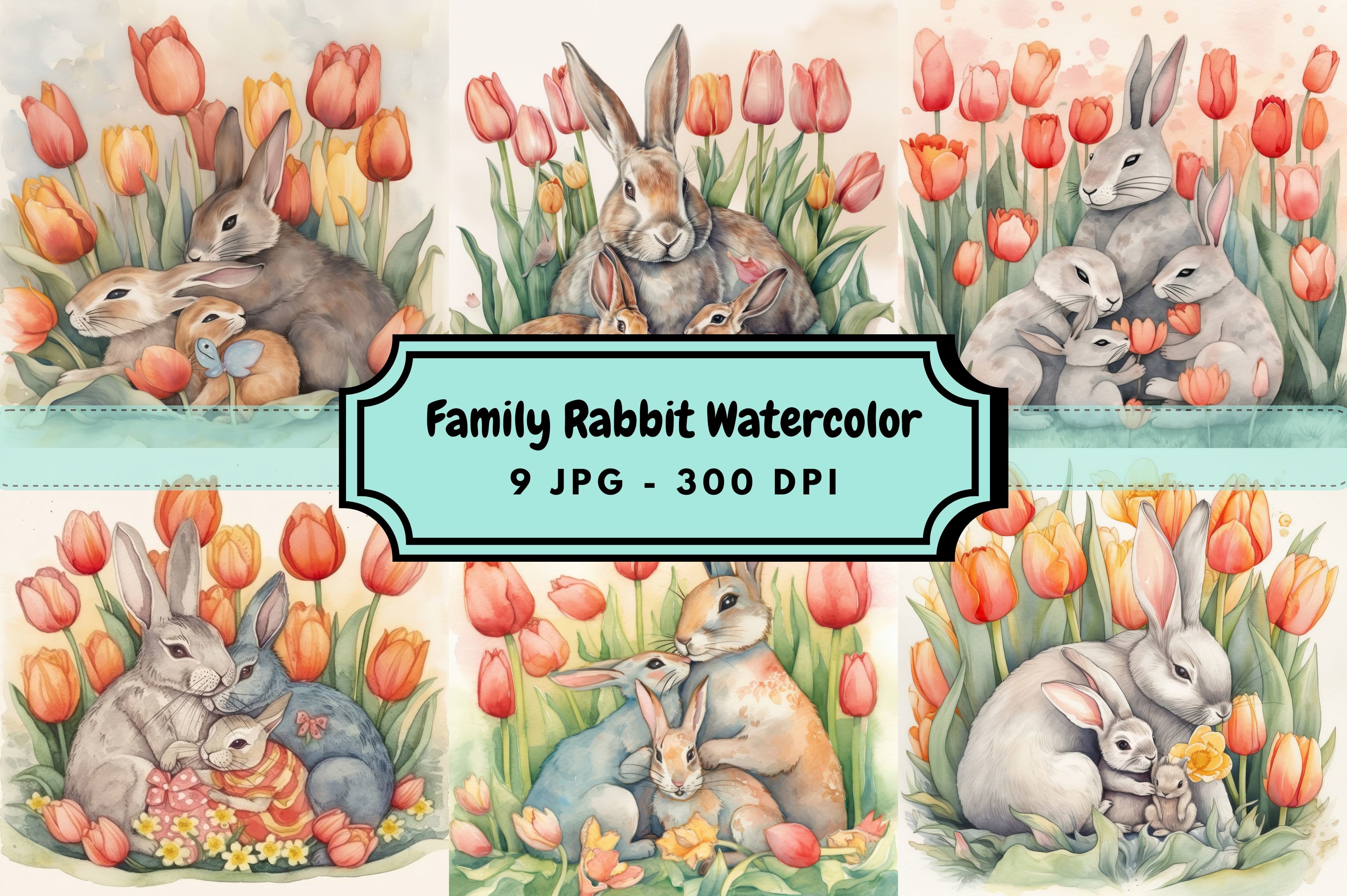 Family Rabbit Watercolor Bundle Graphic by TNI House · Creative Fabrica