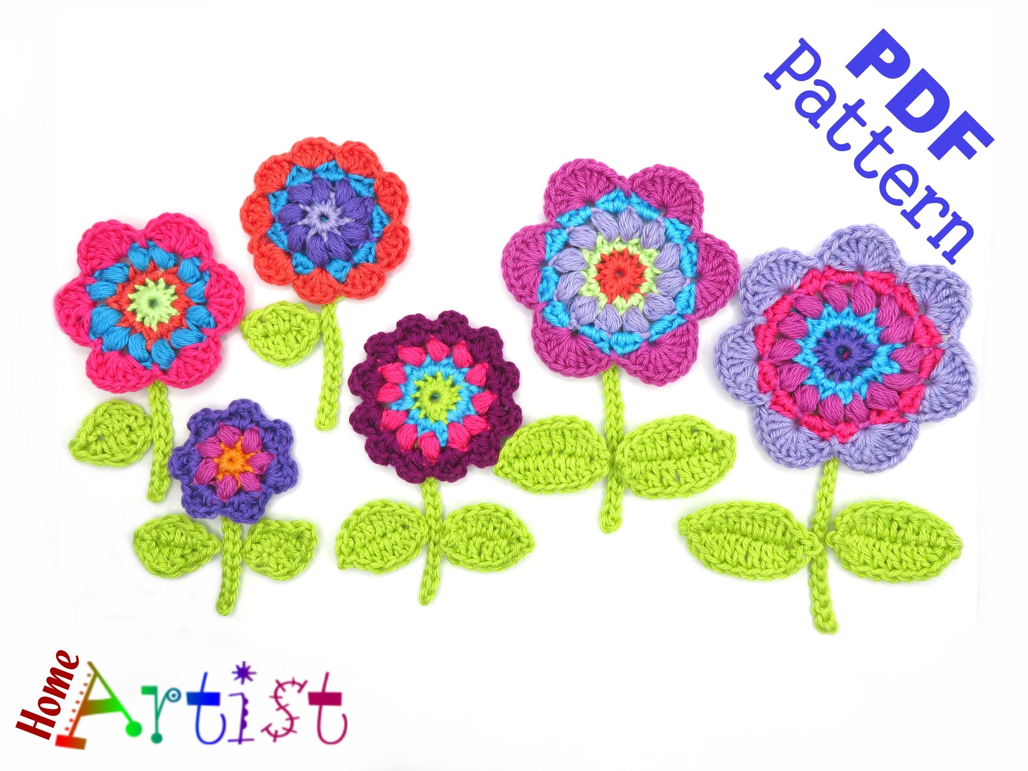 Flower Set Crochet Applique Pattern