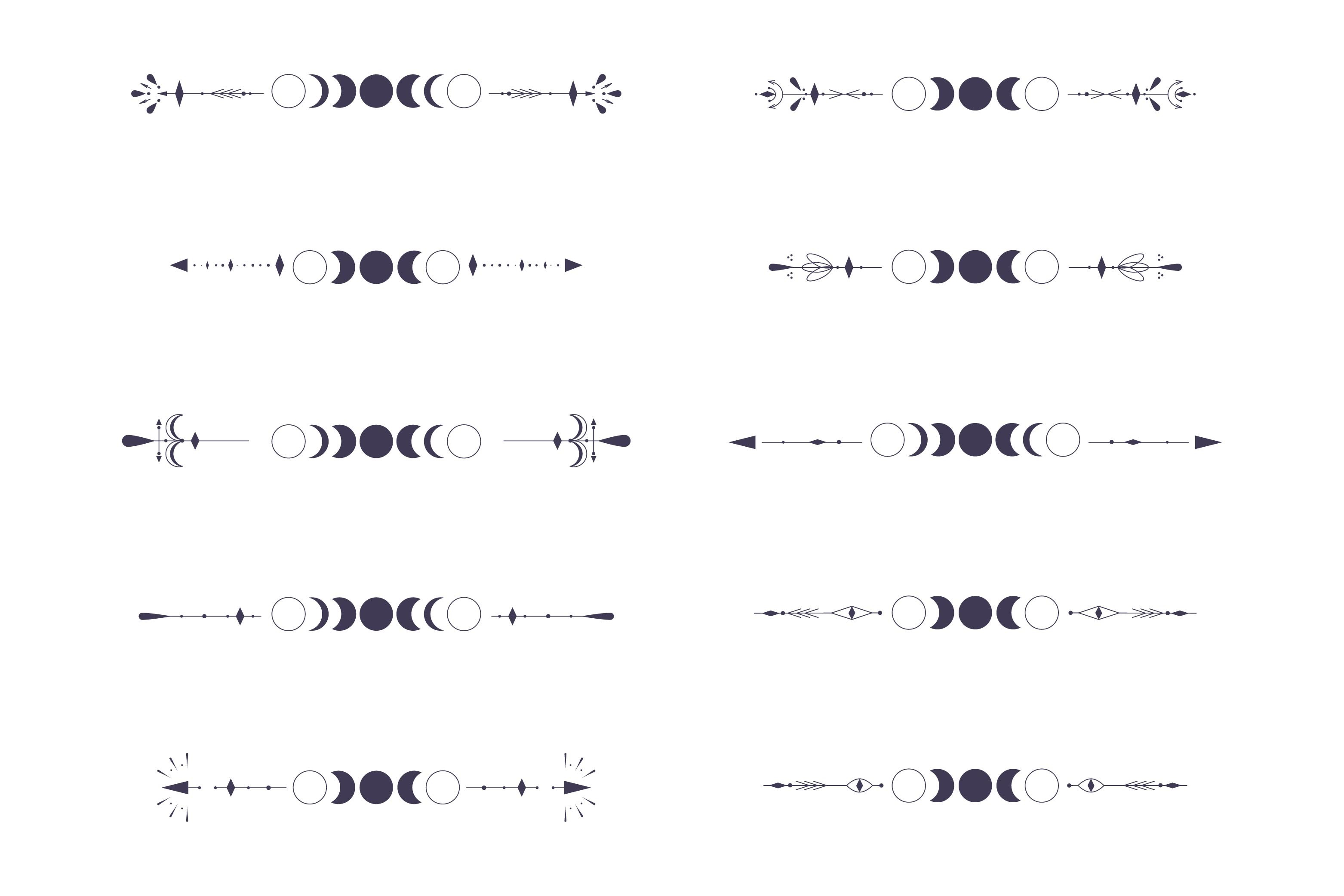 Moon Phases Set with Celestial Border