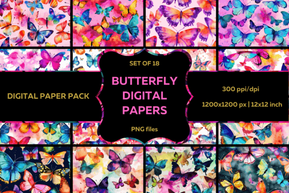 Watercolor Butterfly Digital Paper