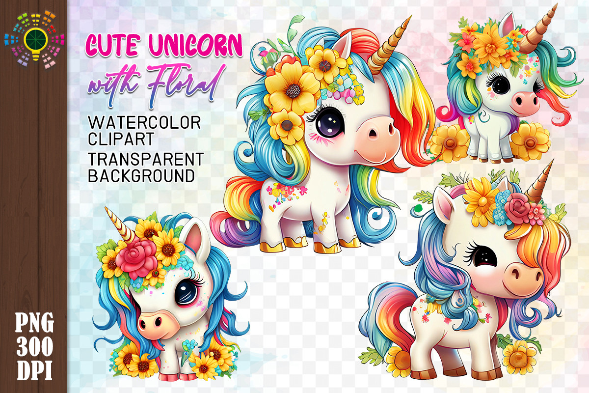 Cute Unicorn Floral Sublimation Clipart Graphic by MICON DESIGNS ...