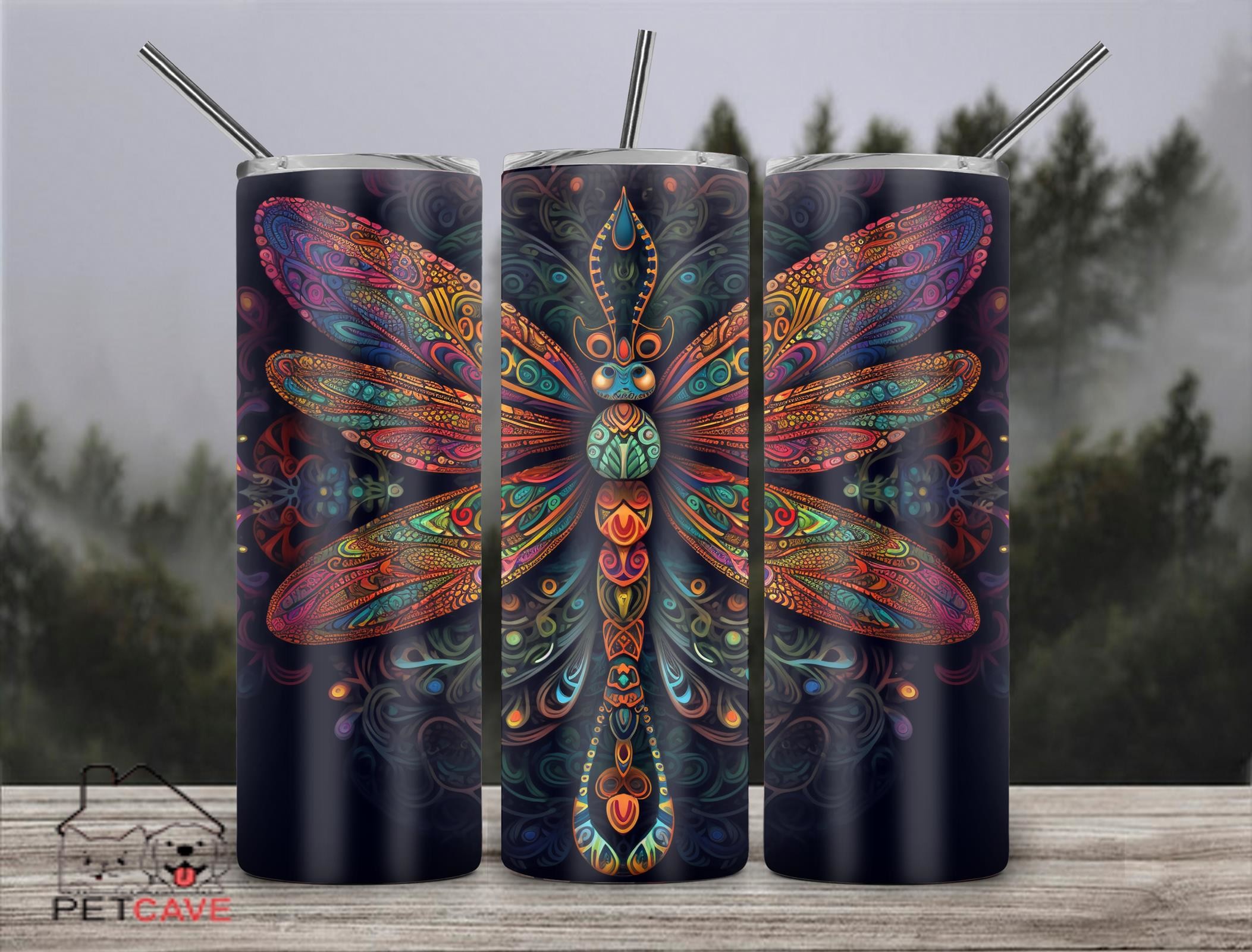 Dragonfly Stained Glass 20oz Skinny Graphic by Pet Cave · Creative Fabrica