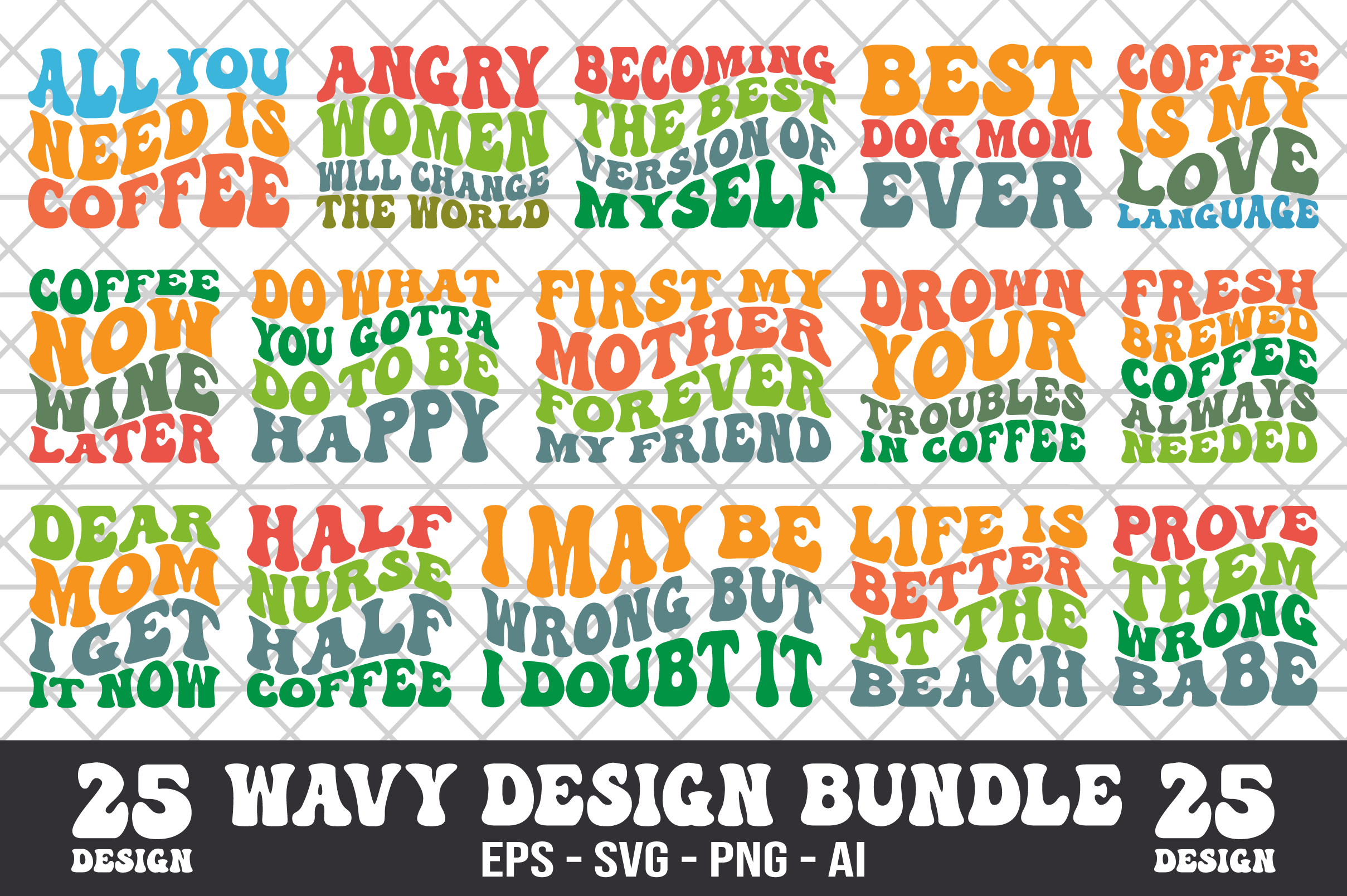 Retro Wavy Quotes Bundle SVG Graphic by Craftking · Creative Fabrica