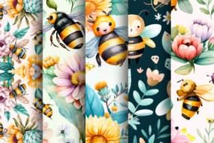 Sunflower Cute Bees Digital Paper Graphic by LaijuAkter · Creative Fabrica