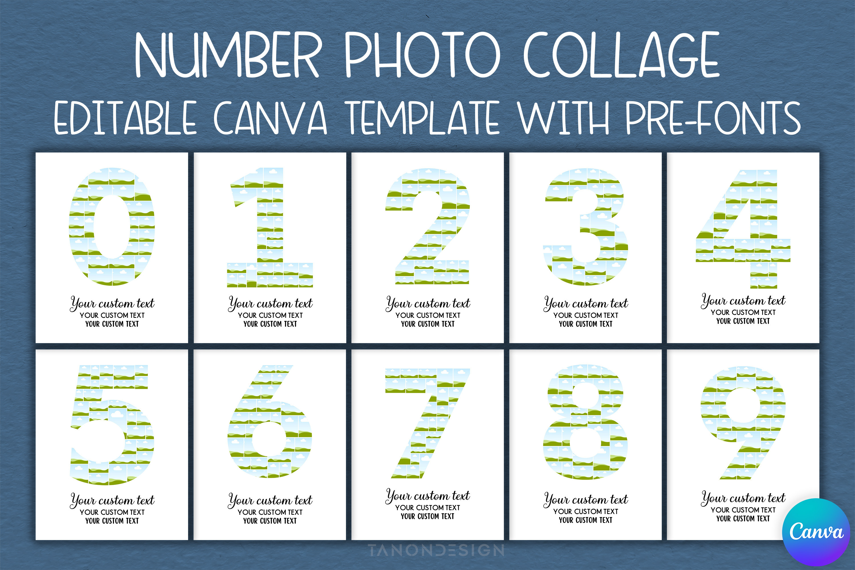 0-9 Number Photo Collage Editable Canva