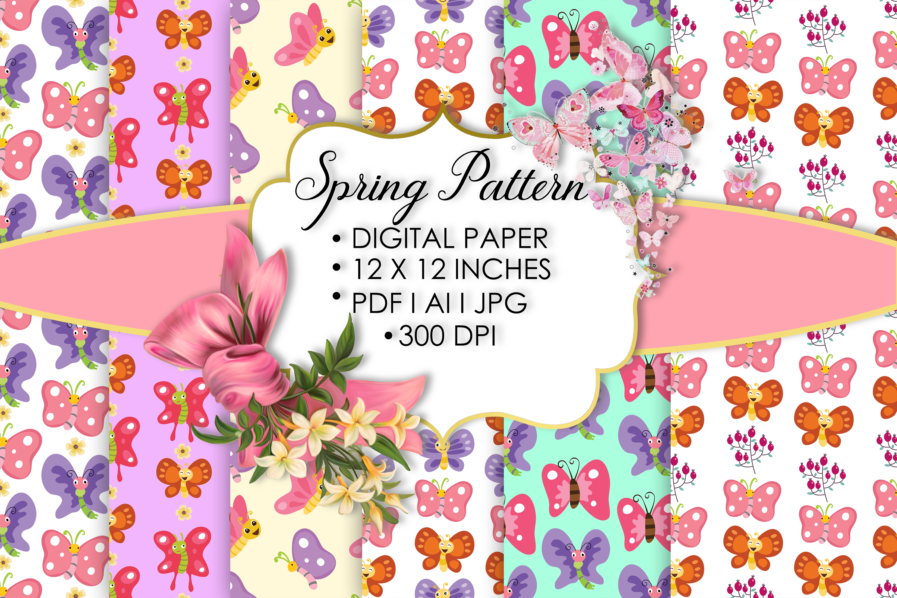 Butterfly Digital Papers Spring Pattern Graphic by Nice Spot · Creative ...