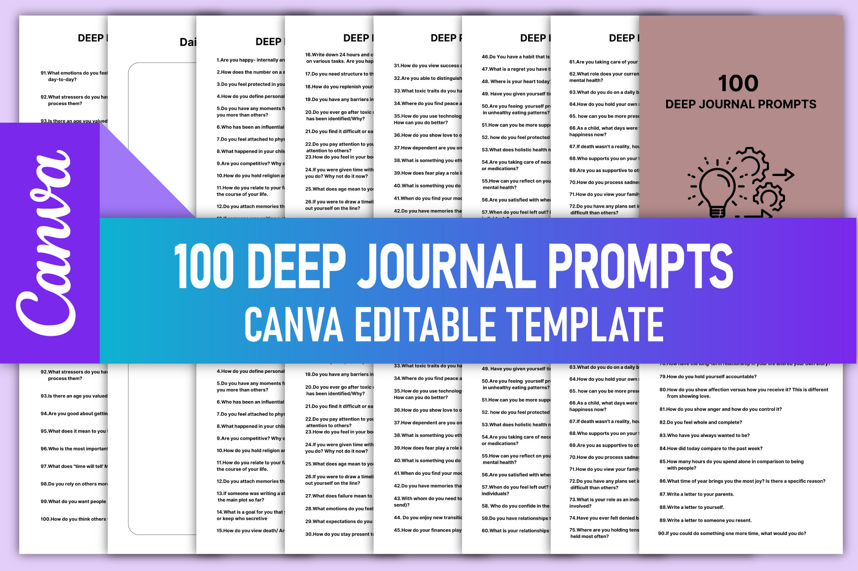 Editable 100 Deep Journal Prompts Canva Graphic by rahimaartwork077 ...