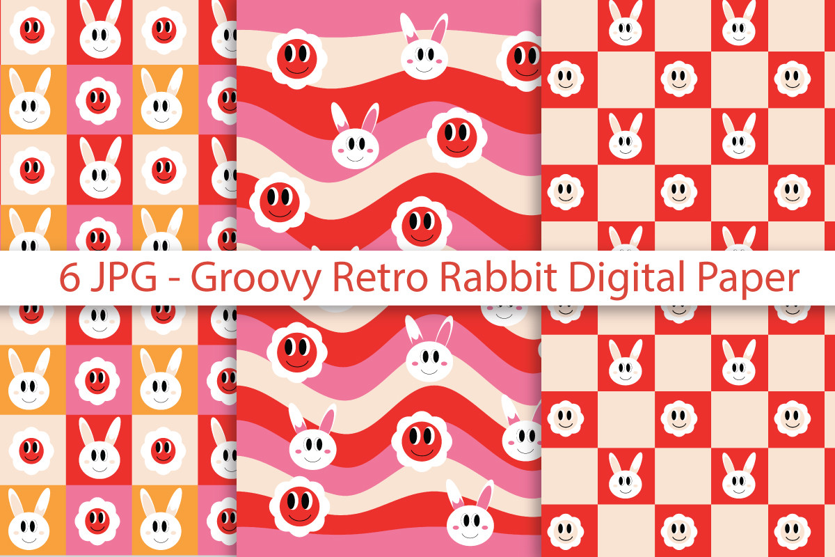 Groovy Retro Rabbit Digital Paper Graphic by Nam Tiwa · Creative Fabrica
