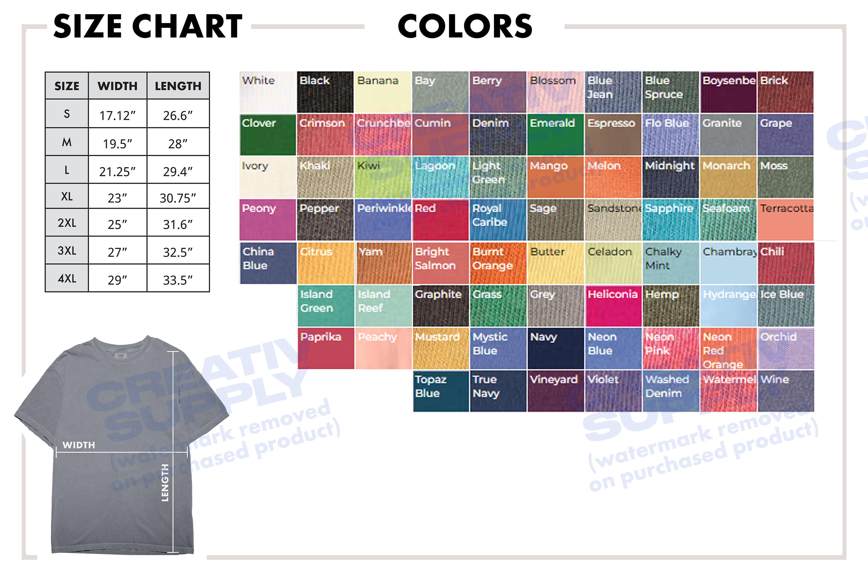 Color Chart Comfort Colors 1717 Sizes Graphic by CreativSupply ...