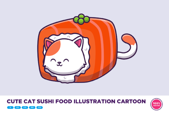 Cute Cat Sushi Food Illustration Cartoon