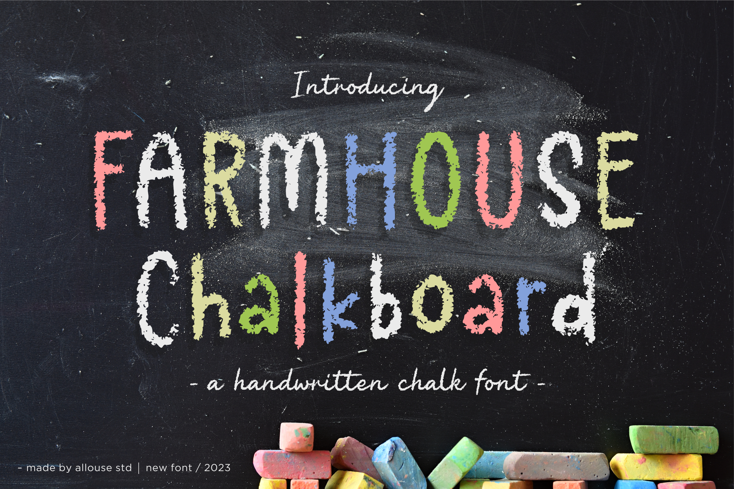 Farmhouse Chalkboard preview, rustic handwritten chalk style