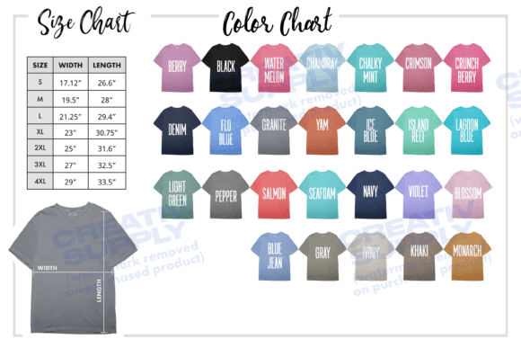 Size and Color Chart Comfort Colors 1717