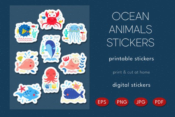 Ocean Animals Stickers. Stickers Kids Graphic by rinaletters · Creative ...