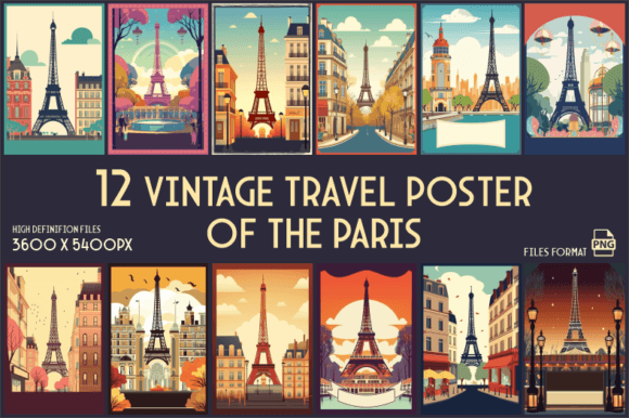 Vintage Posters of Eiffel Tower Paris Grafika Ilustracje do Druku Przez xhafergashi