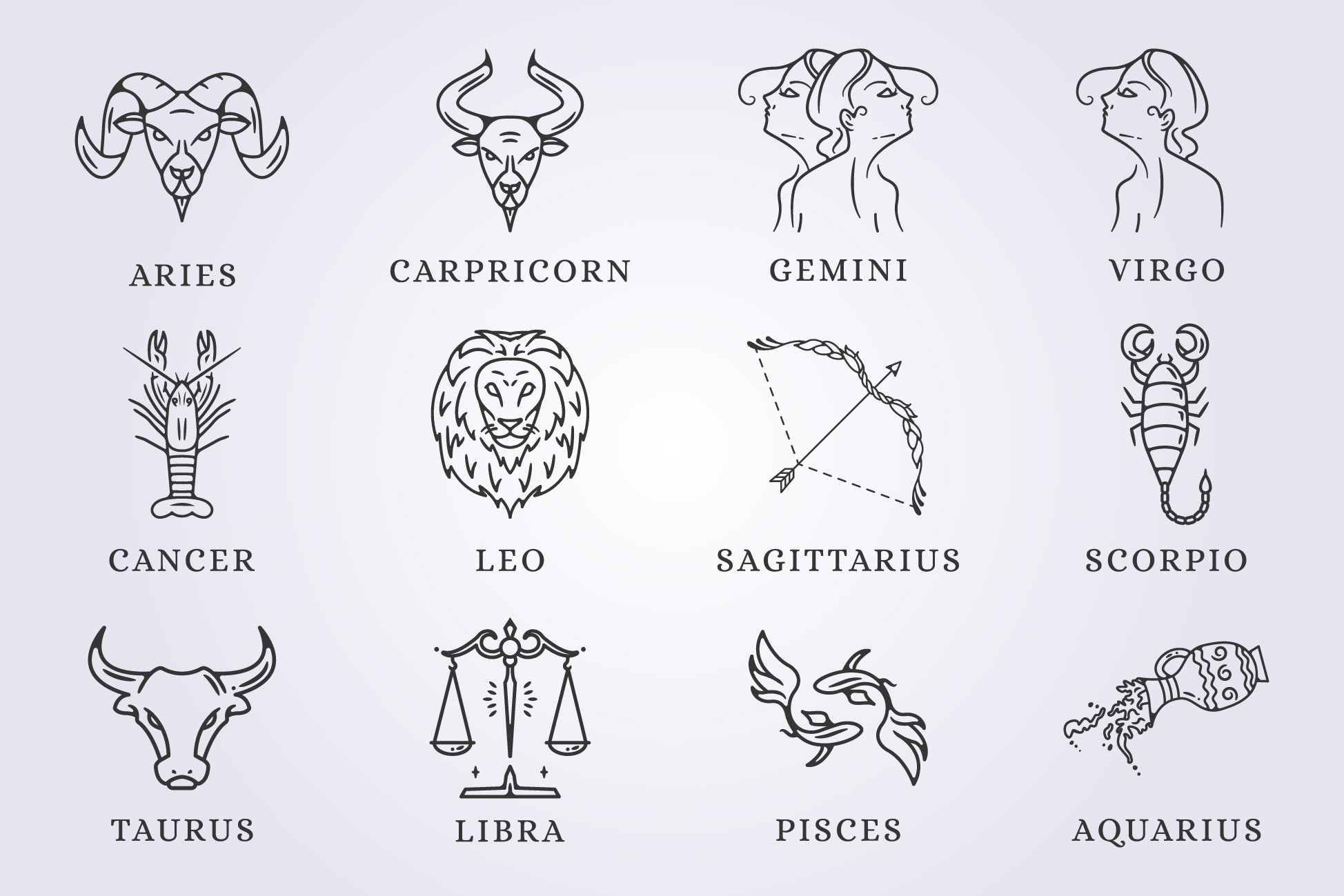 Set of Zodiac Astrology Horoscope Sign L